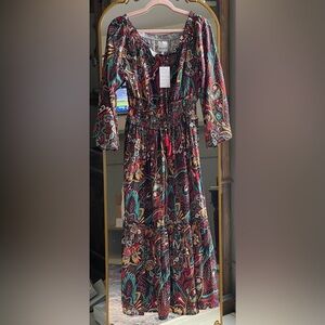 NWT Recente Sample Black and Jewel Tone Print Boho with Tassels Small